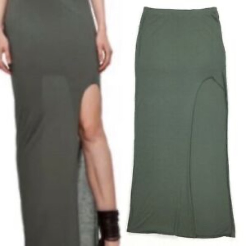 Women’s Olive Side-Slit Maxi Skirt